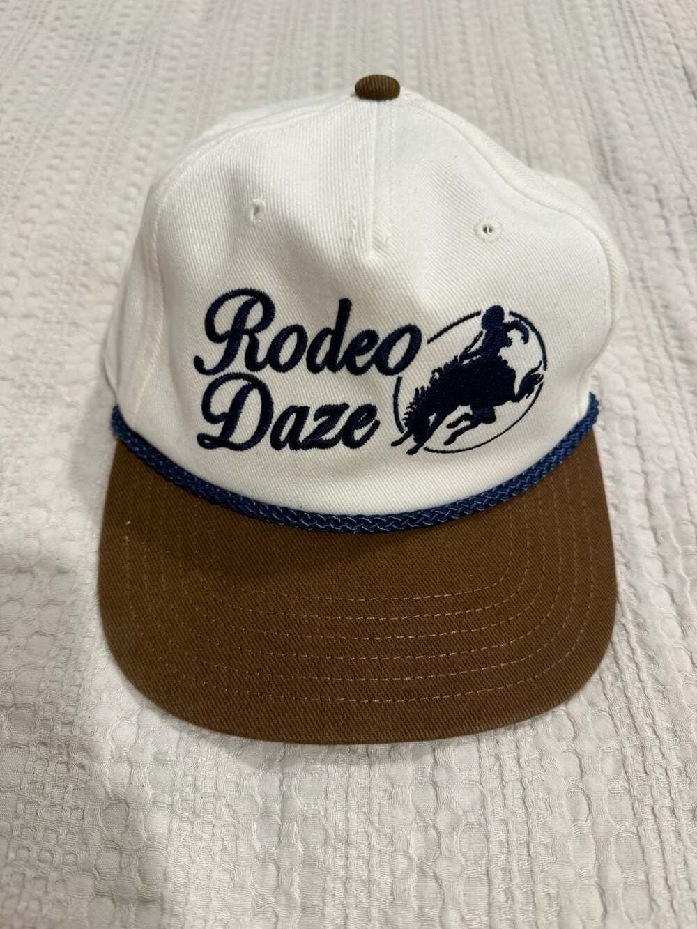 Mighty Fine Rodeo Daze Baseball Hat White Brown Cotton
